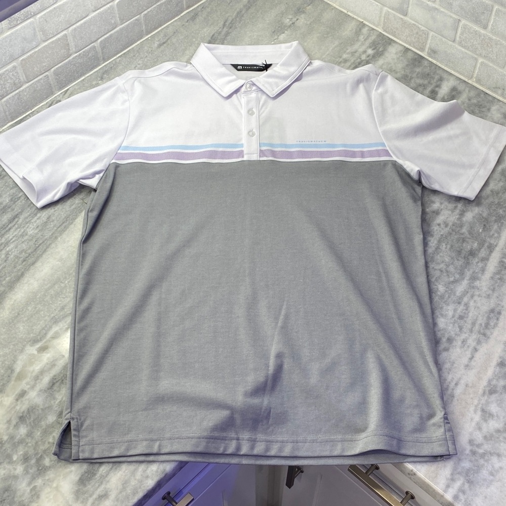 Travis Mathew White and Gray Polo Shirt